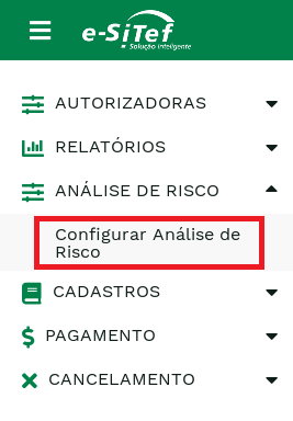 &quot;Figura 1: Opção para configuração de Análise de Risco no Portal do Lojista.&quot; -no-filter