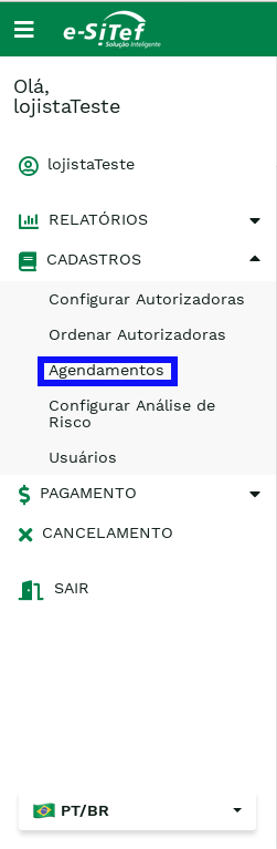 &quot;Acessando o Cadastro de Agendamentos.&quot; -no-filter