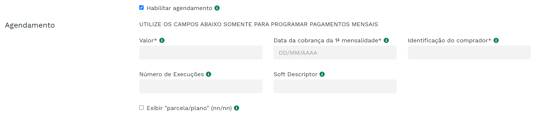 &quot;Formulário de pagamento com agendamento.&quot; -no-filter